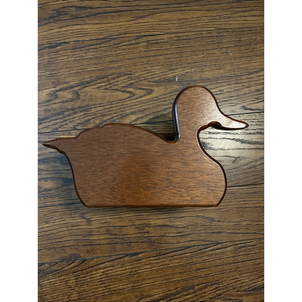 Vintage Carved Wooden Duck Napkin Holder Handmade